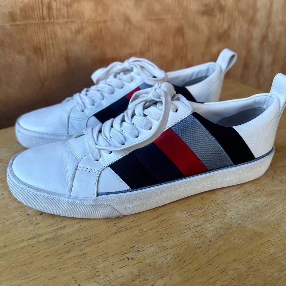 Diane Von Furstenberg Tess Striped Lace Up White Leather Sneaker